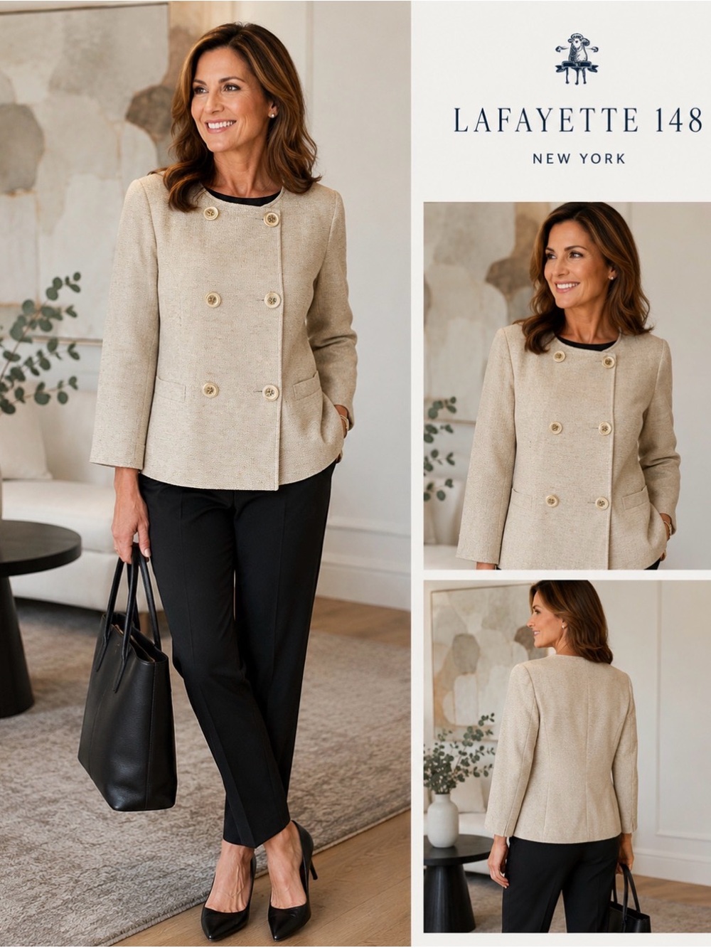 Lafayette 148 New York | Wool-Linen Double-Breasted Jacket | Size 10 - Picture 1 of 6